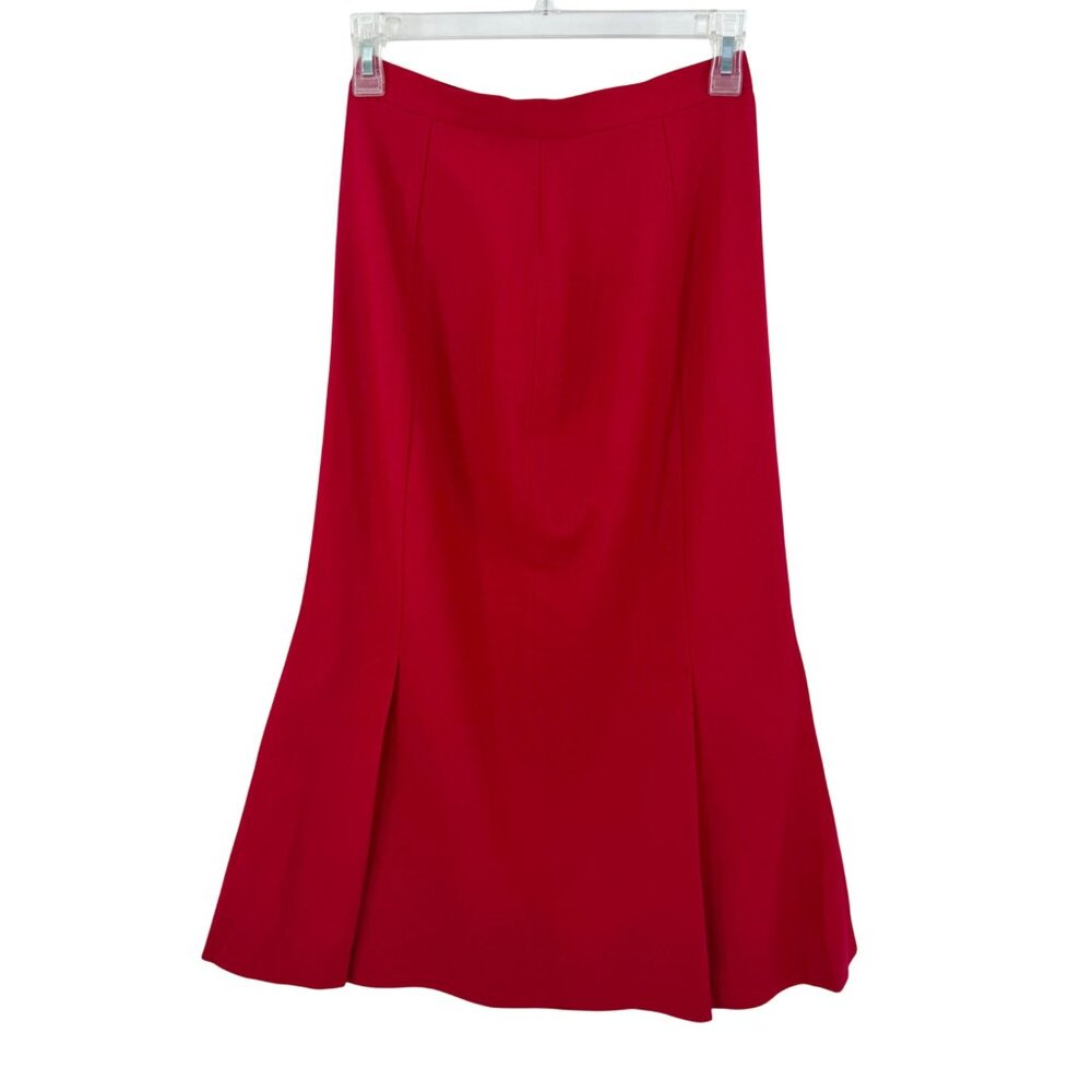 VINTAGE 80'S SASSON RED WOOL MIDI SKIRT A-LINE PLEATE DETAIL - 4
